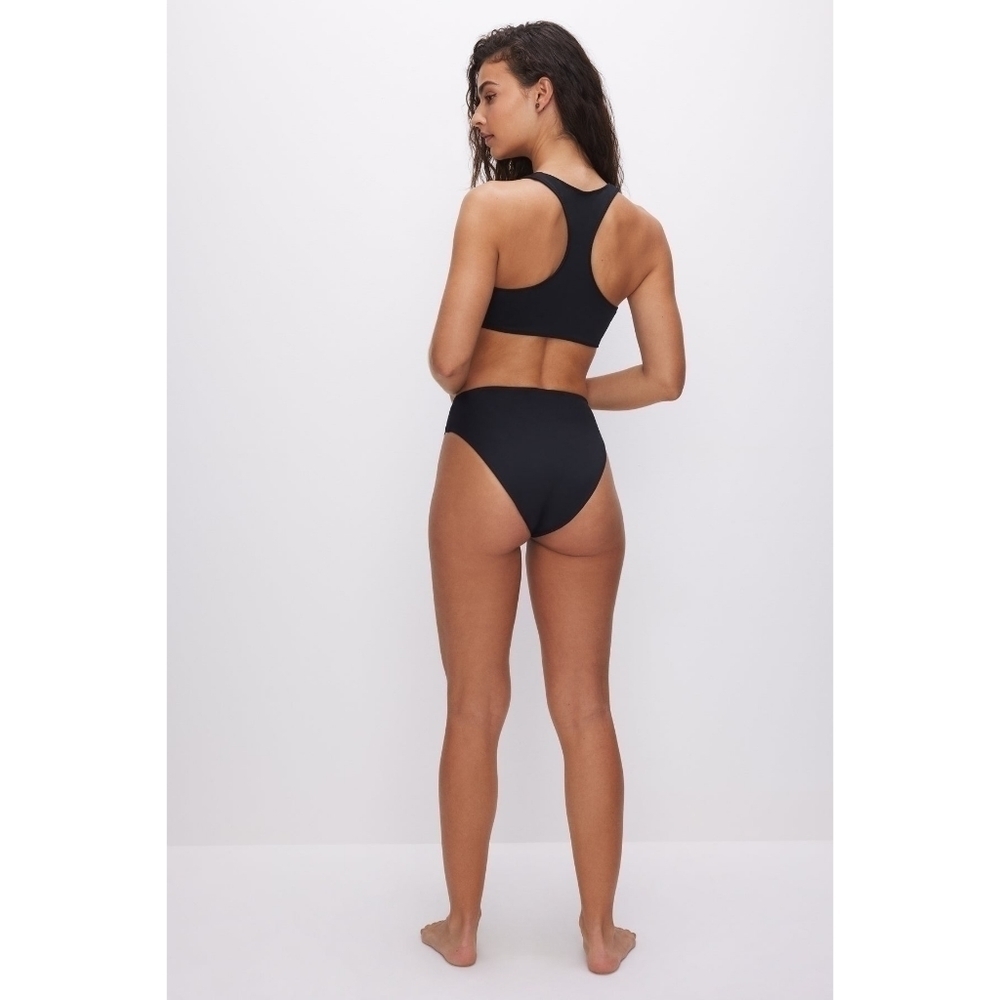 Good American Swim Bottom Women Black High Rise Bikini Cheeky Scuba